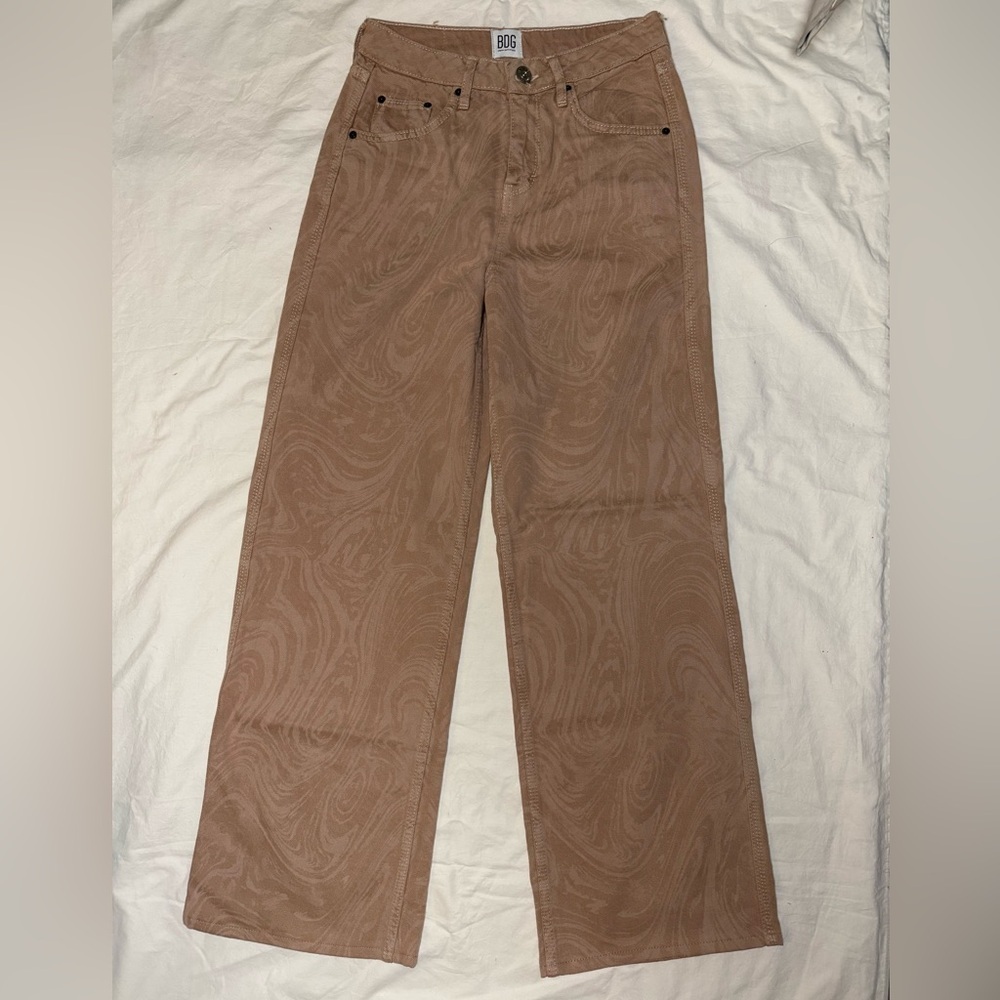 Urban Outfitters BGD Wide Leg Puddle Jeans In Tan Blush Pink Swirl 26 - Picture 2 of 12